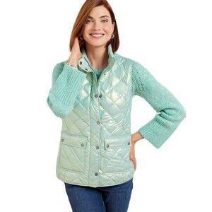 NEW Talbots Women Size 2X Quilted Down Puffer Vest Pearlized Snowbound Blue $149